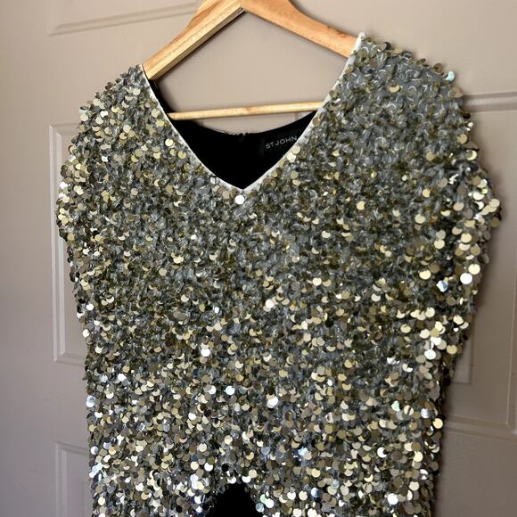 St. John Women´s Evening Silver Gold Beaded Sequin Short Sleeve Top Size P/S - Picture 3 of 13